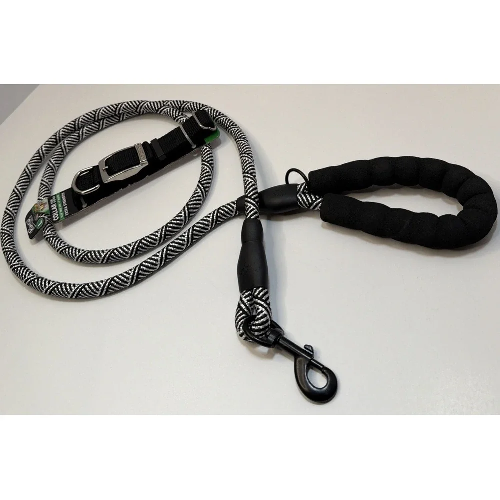 6ft. Durable Nylon Reflective Rope Dog Leash With Large Dog Collar By Paws Set